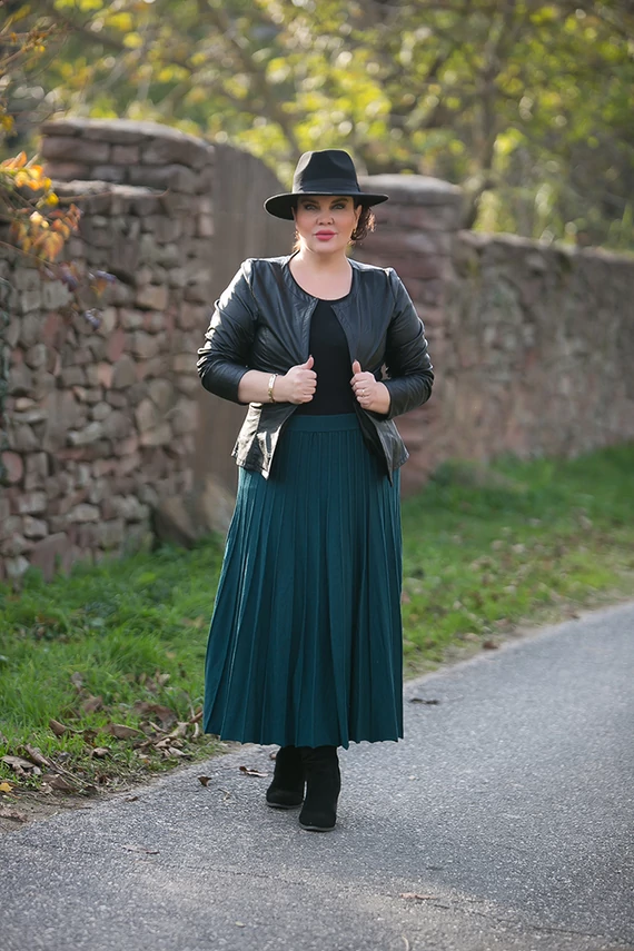 Pliszírozott kötött szoknya - skót zöld