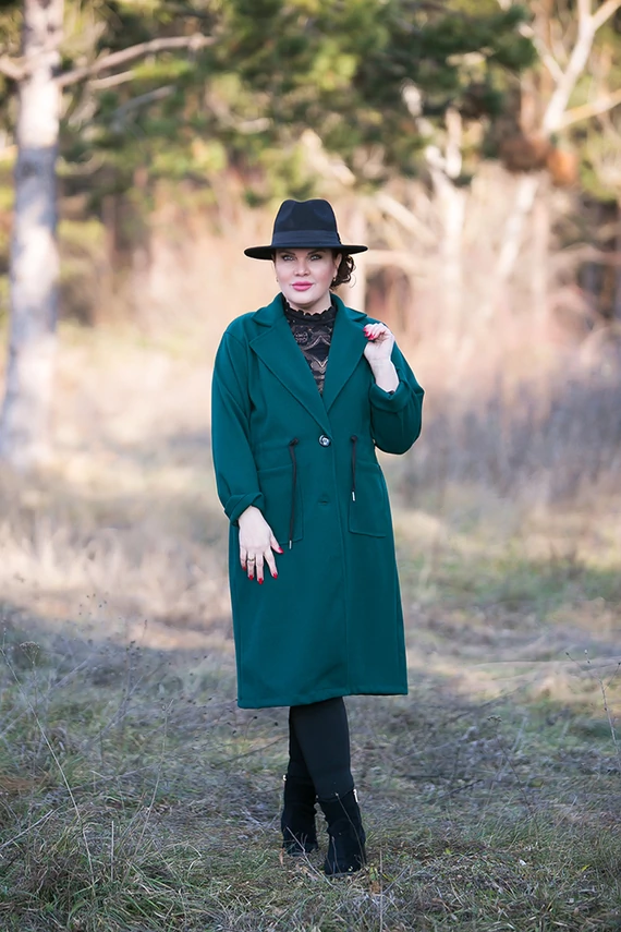 Martha kabát gyapjúval - méregzöld