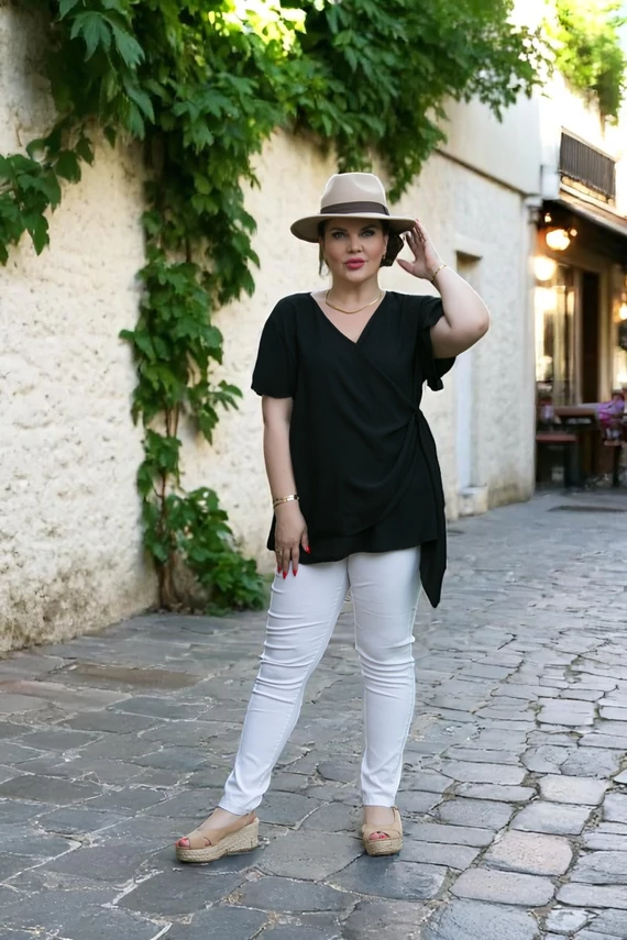 Lina átlapolt felső - fekete