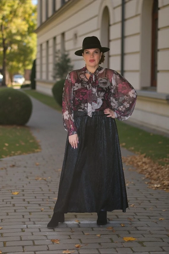 Mirtille necc blúz megkötös nyakkal - bordó virágok