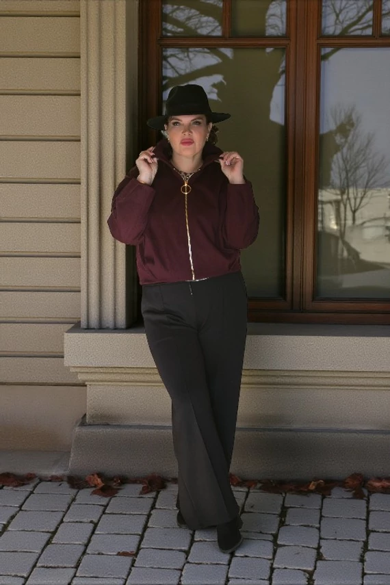 Rövid tweed kabátka - sötét burgundi