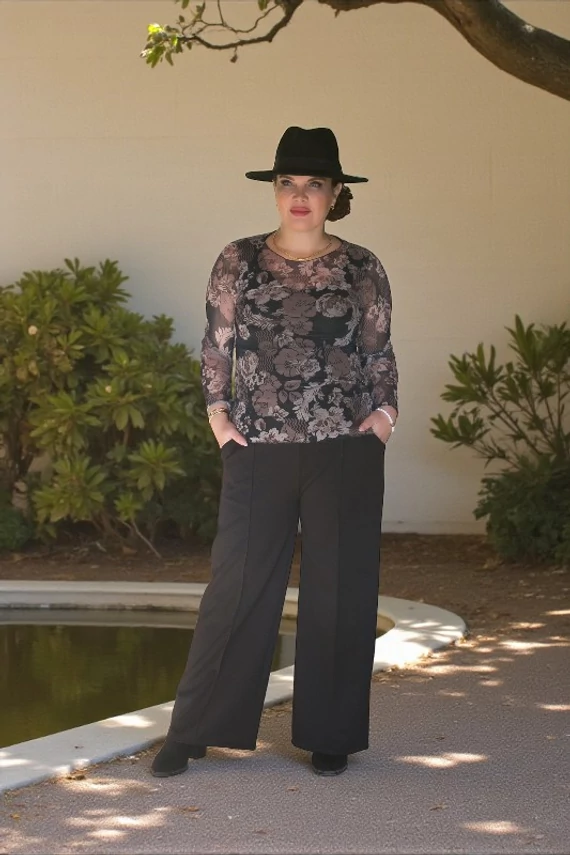 Camilla necc felső - fekete-karamell-krém virágok