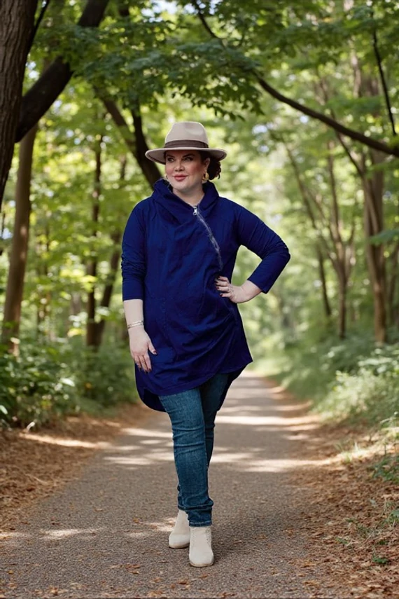 Keresztbe cipzáras pulcsi - sötétkék