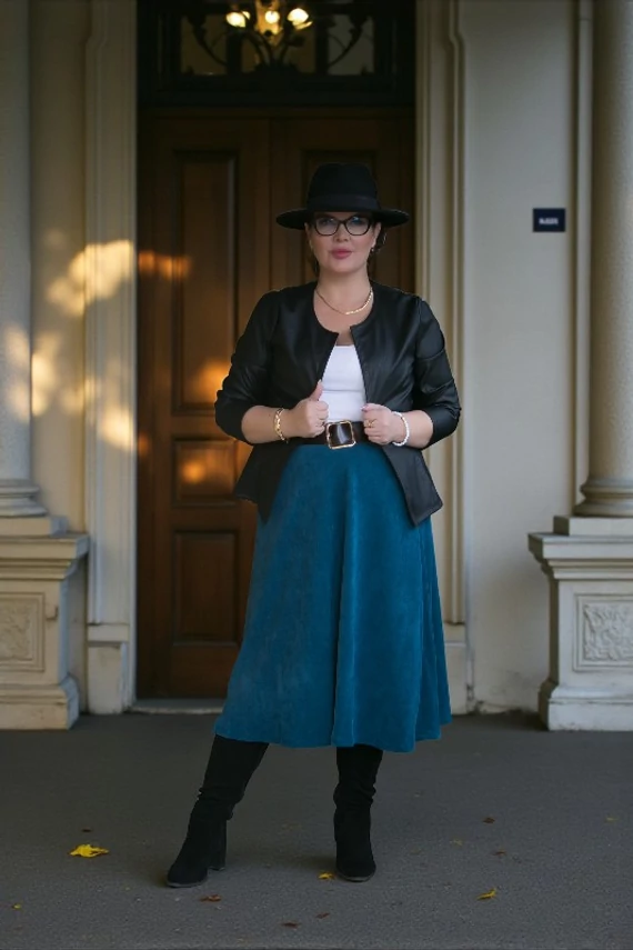 Kordbársony szoknya - pávakék