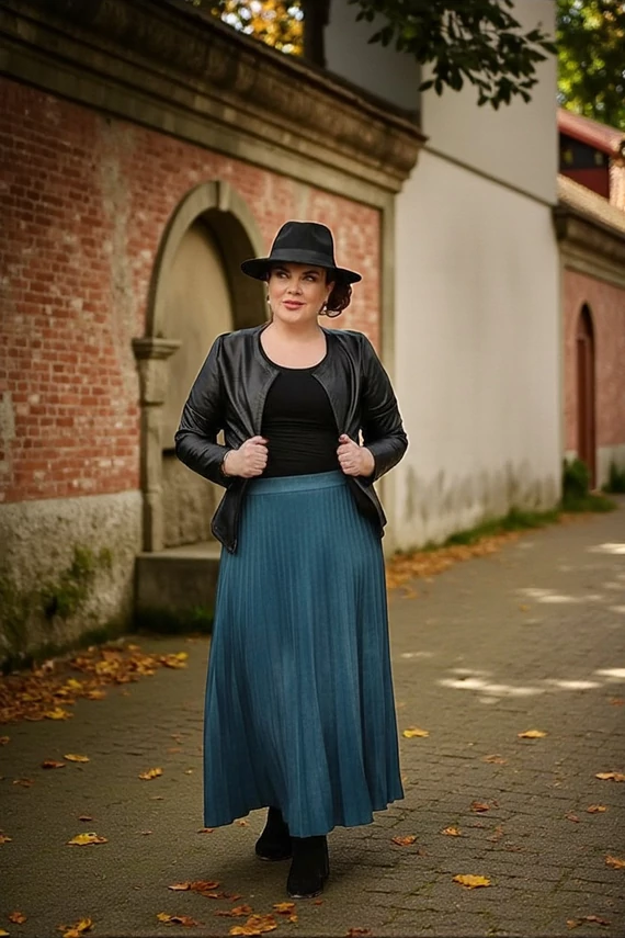 Pliszírozott kötött szoknya - párás pávakék