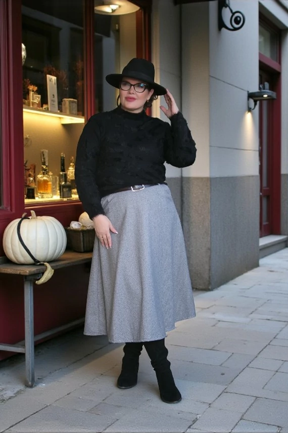 Herringbone mintás szoknya - szürke